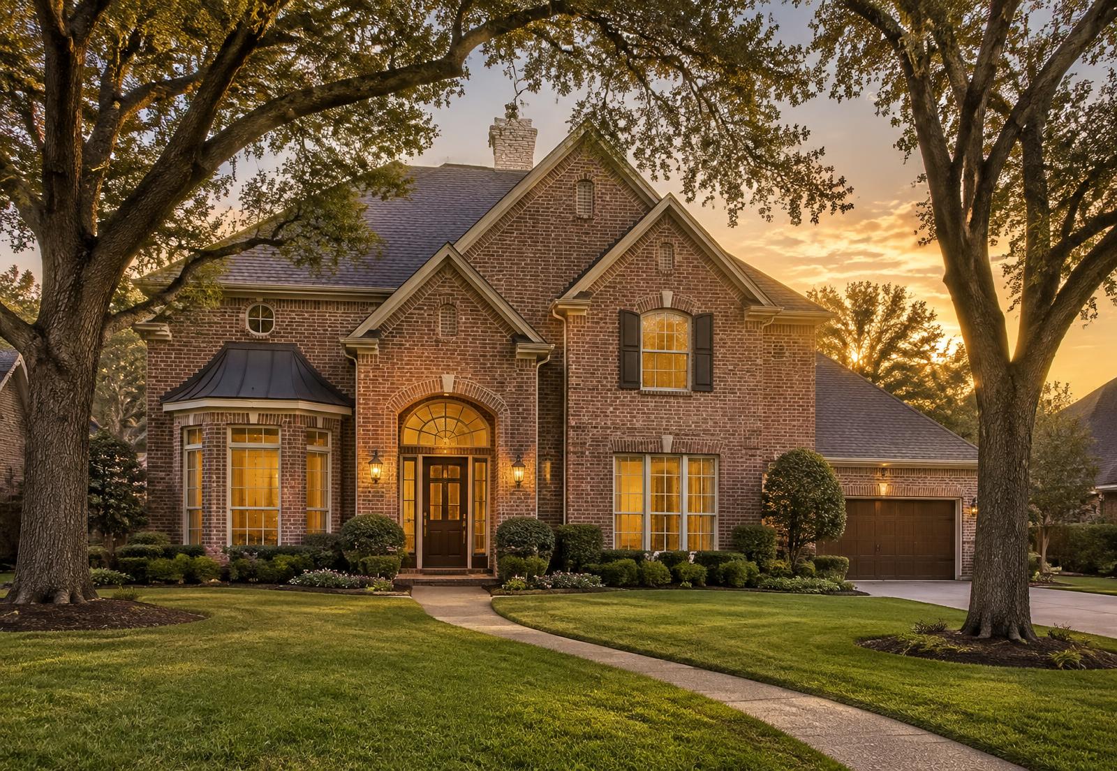 A well-kept Texas family home at golden hour